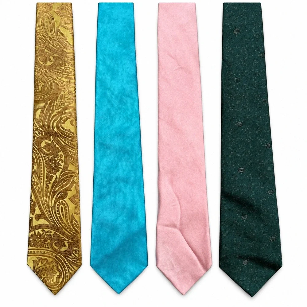 Formal Wear Necktie 4Bundle Mens OS Multicolored Good Silk Paisley Floral Ribbed